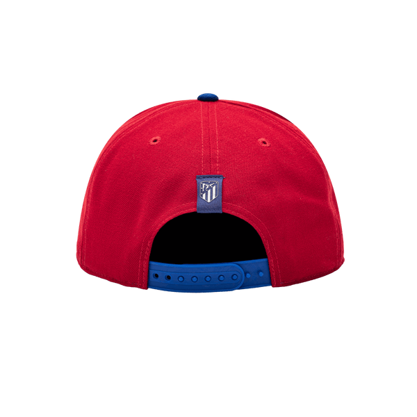 View of back side of Atletico Madrid Team Snapback Hat with team logo on the back